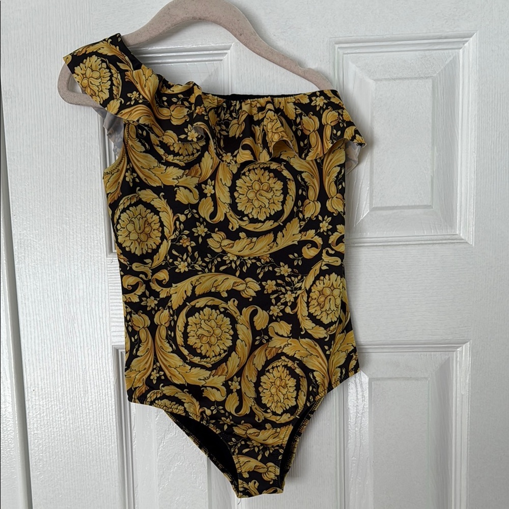 Versace Black and Gold Baroque One Piece Swimsuit